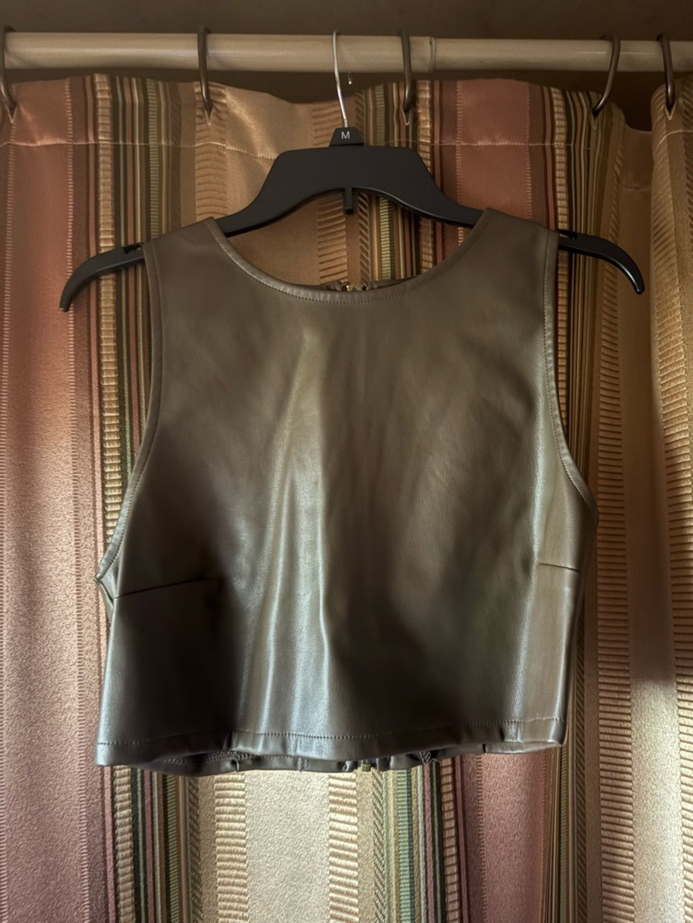 Brown Faux Leather Sleeveless Crop Top